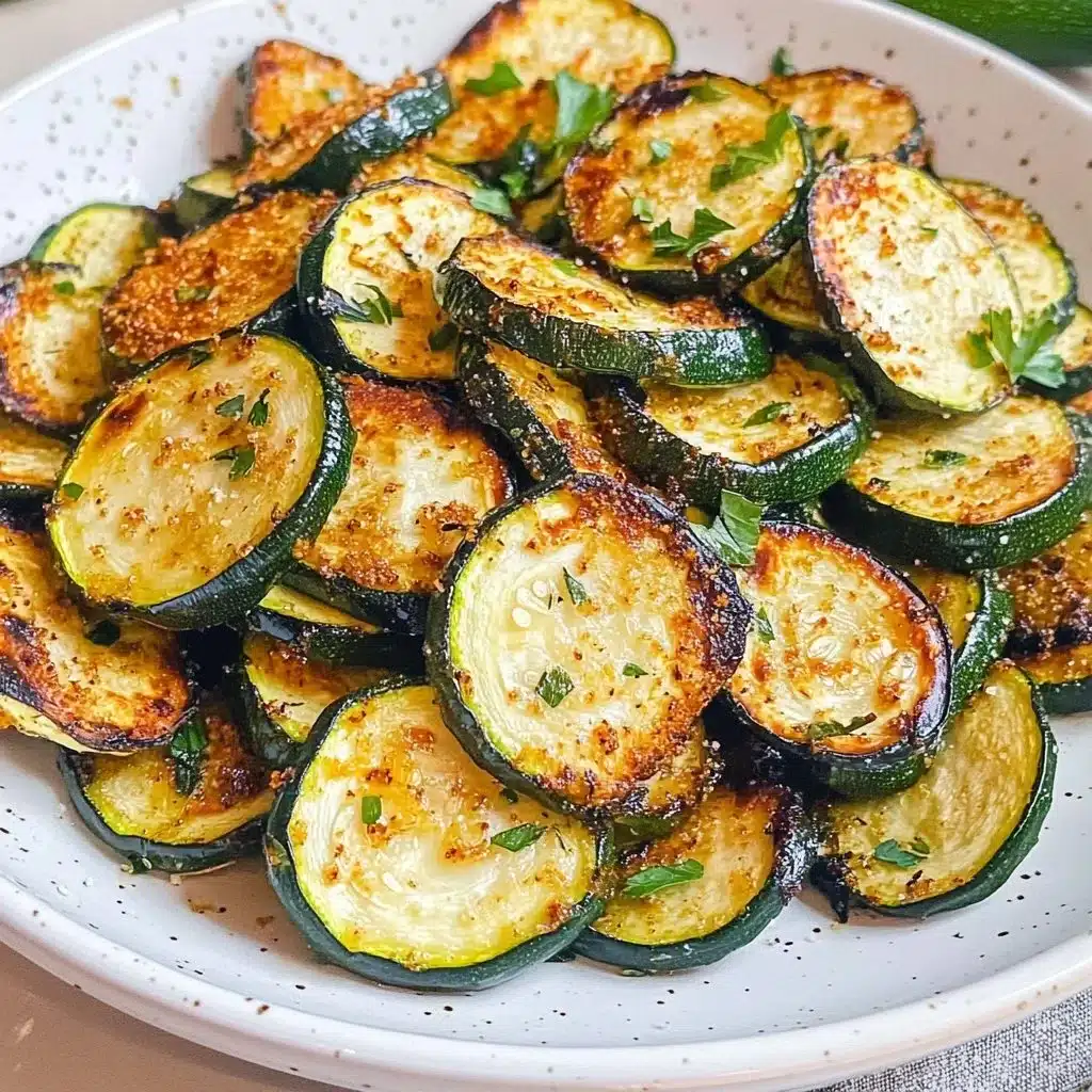 A plate of crispy air fryer zucchini garnished with herbs