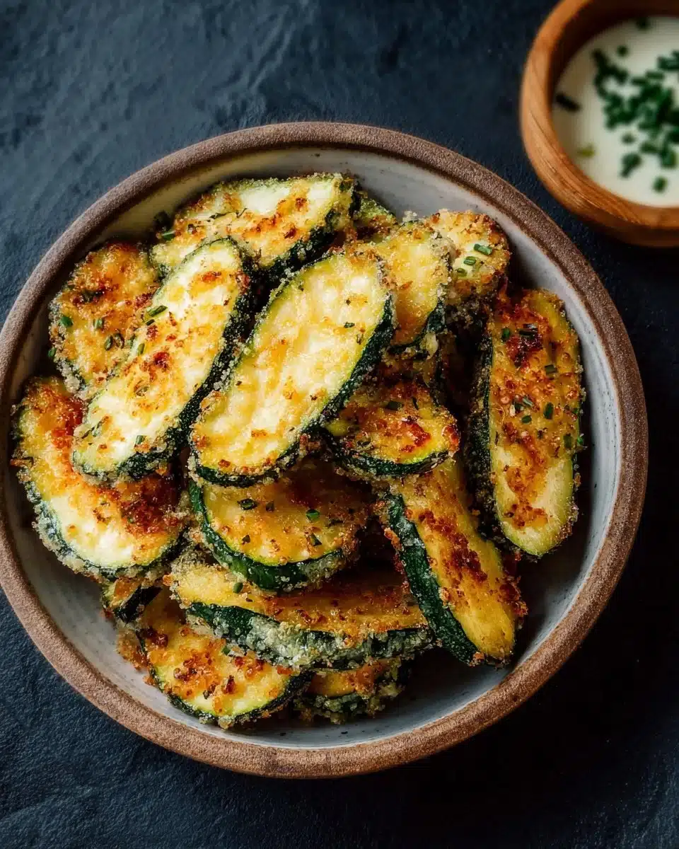 Crispy air fryer zucchini slices served as a healthy snack or side dish