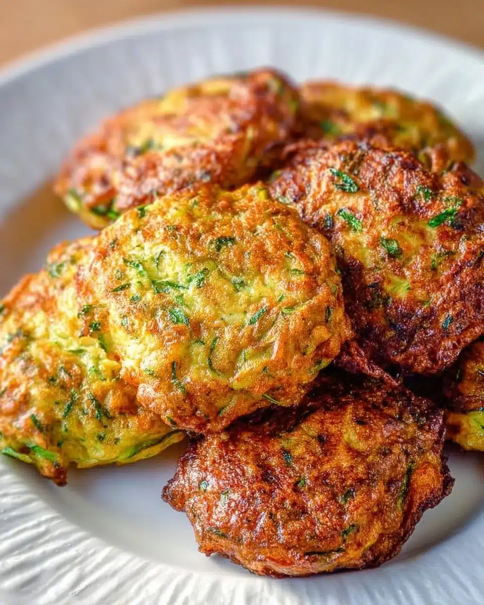 Crispy Air Fryer Zucchini Fritters garnished with herbs