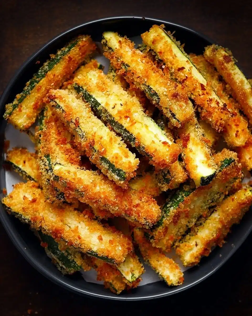 Crispy air fryer zucchini fries served in a bowl with dipping sauce