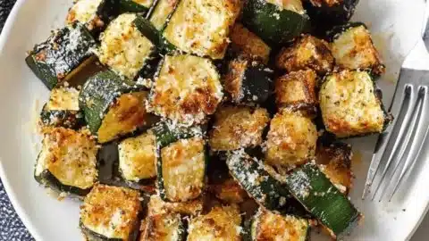 Low-calorie air fryer zucchini parmesan dish, golden and crispy